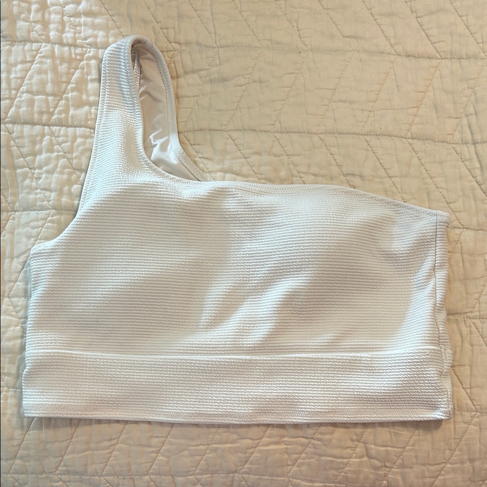 White Ribbed One-Shoulder Bathing suite top